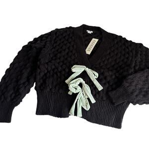 Kimchi Blue Urban Outfitters Cora Mint Bow Black Pull On Cardigan Size Medium